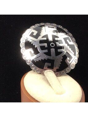 Sterling Silver Black Onyx Inlay Pendant/brooch Taxco 1.75” Round 23.7g